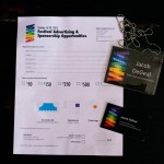Sponsorship mailer, business card, and festival badge.
