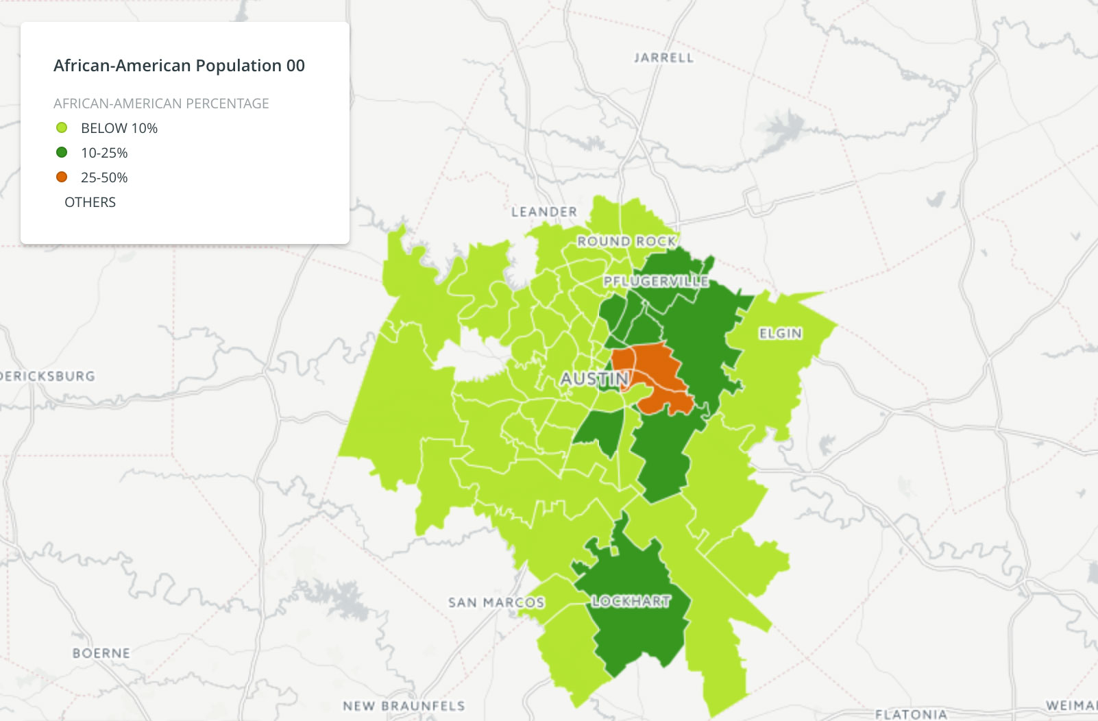 African-American populations by Austin zip codes 2000.