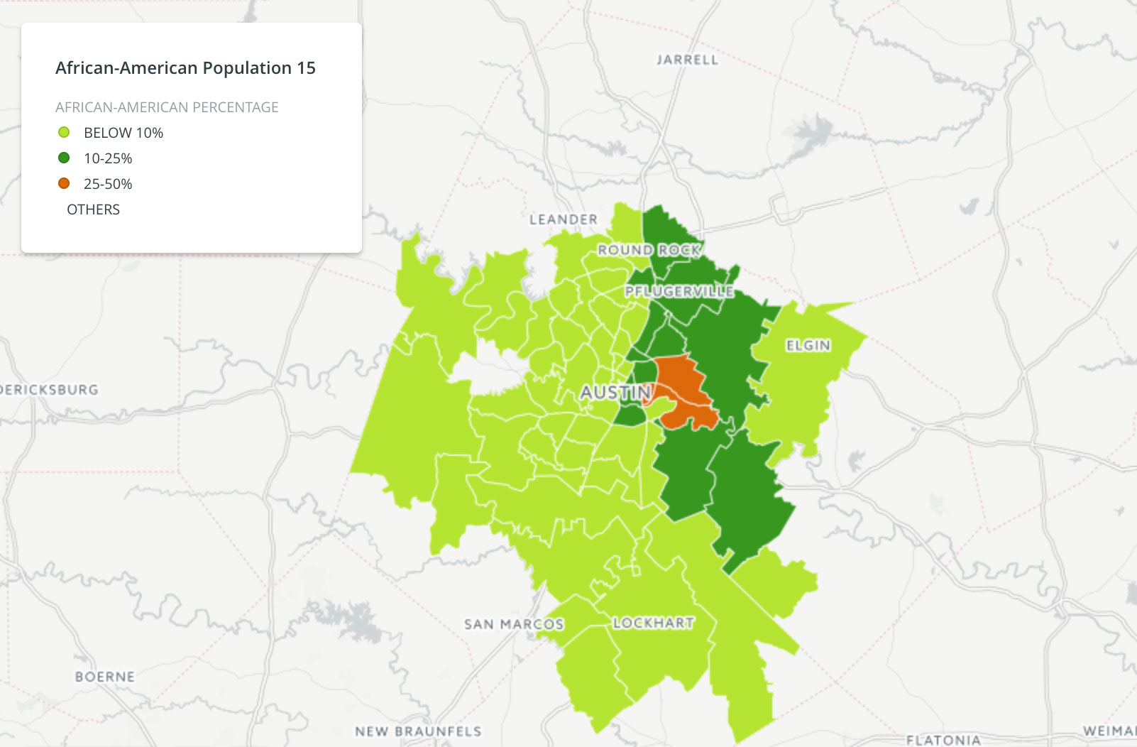 African-American populations by Austin zip codes 2015. 