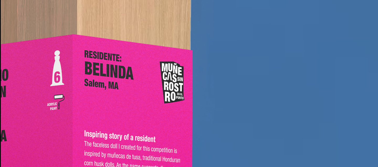 rendering close-up of information panel for muñecas sin rostro sculpture park